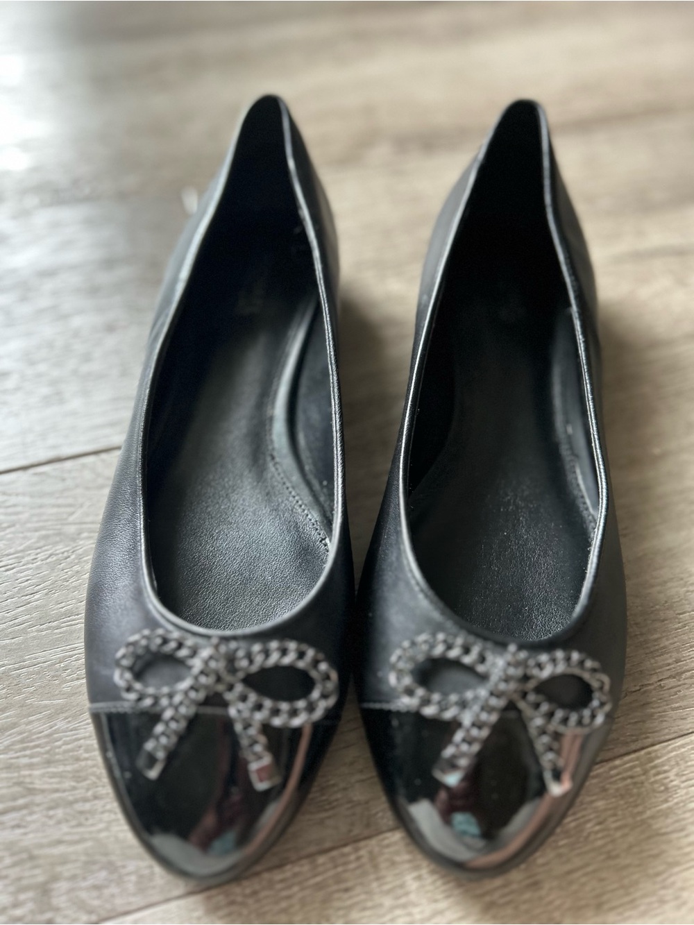 Michael Kors Black Bow-Embellished Patent Toe Flats